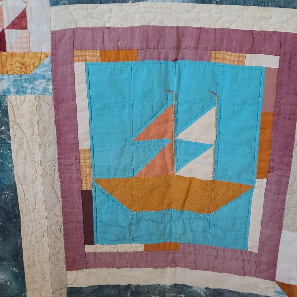 Hand quilted sailboat tapestry